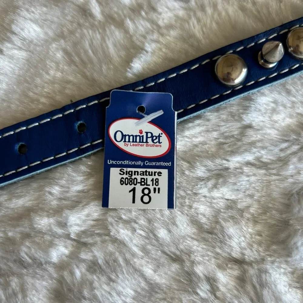 NWT OmniPet Signature Blue Leather Studded Dog Collar 18
